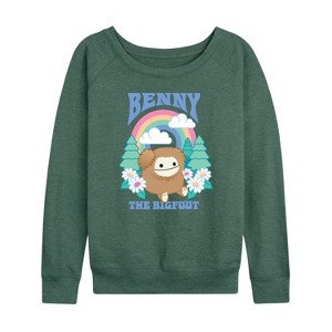 Women's - Squishmallows - Benny The Bigfoot Lightweight French Terry Wide Neck Long Sleeve Graphic Shirt - 1 of 4