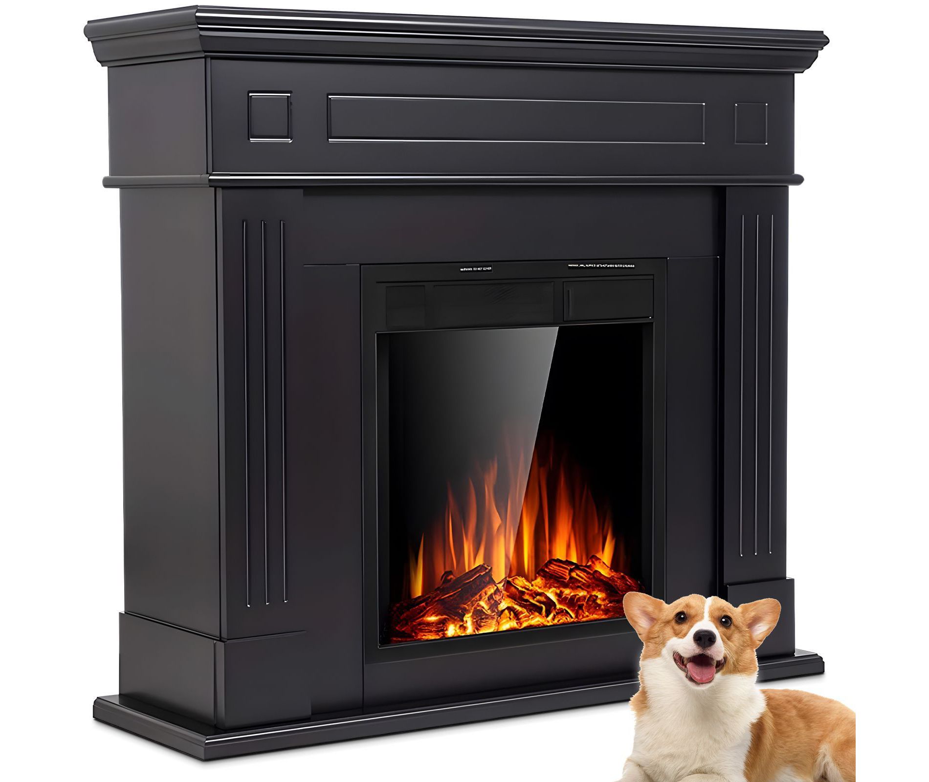 R.W.FLAME 43“ Electric Fireplace Mantel, Wooden Surround Firebox, TV Stand , Remote Control, Adjustable LED Flame,Black