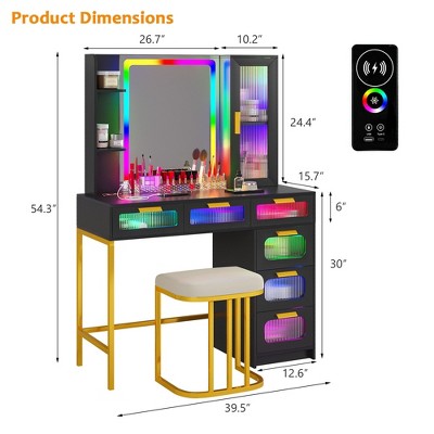 Vlsrka RGB Vanity Desk with Sliding Mirror and LED Lights