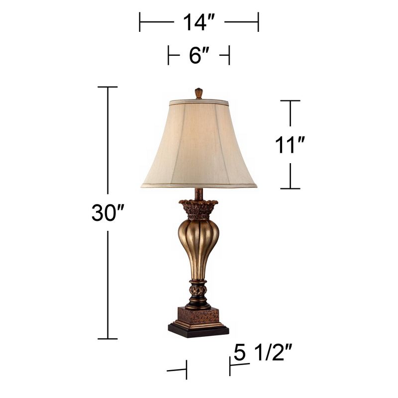 Regency Hill Senardo Traditional Table Lamp 30" Tall Gold Vase Silhouette with Fluting and Floral Tan Bell Shade for Bedroom Living Room Bedside Home, 4 of 10