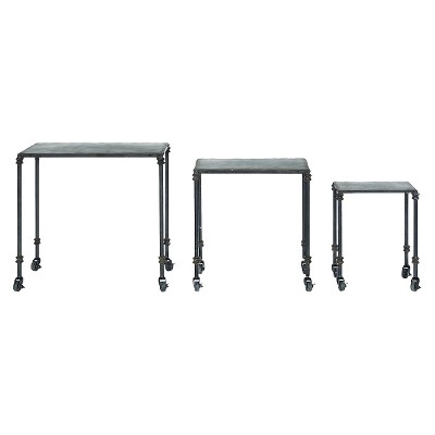 Distressed Metal Table Set with Wheels - Brown