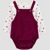 Carter's Just One You® Baby Girls' 3pc Floral Bubble Romper with Long Sleeve T-Shirt and Tights - Burgundy - 2 of 4