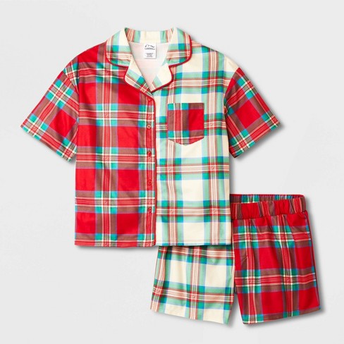 Girls' 2pc Flannel Short Sleeve Button Up Pajama Set - Art Class