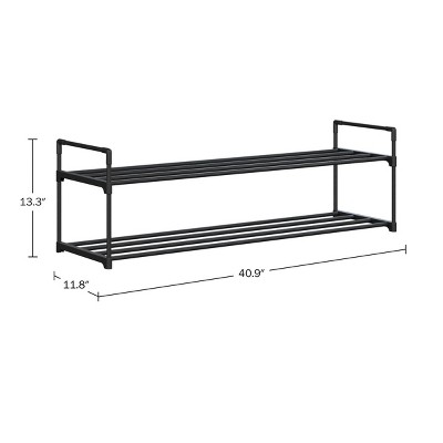 Black 2-Tier Stackable Metal and Plastic Shoe Rack
