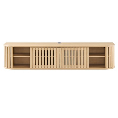 Oak 64" Wall-Mounted TV Stand with Sliding Doors