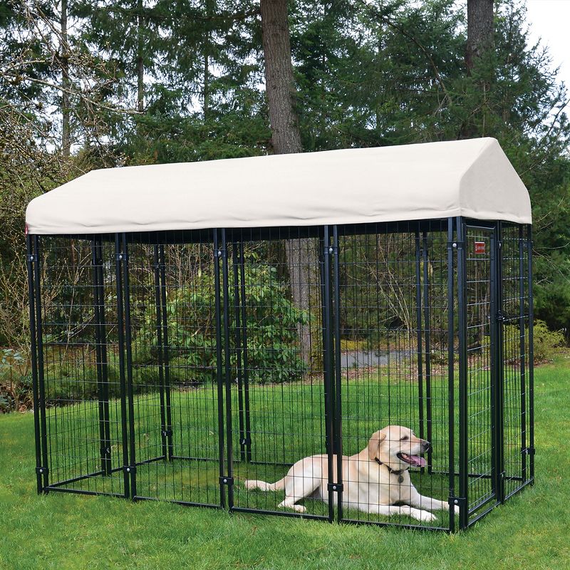 Lucky Dog STAY Series Black Powder Coat Steel Frame Villa Dog Kennel with Waterproof Canopy Roof and Single Gate Door, 2 of 7