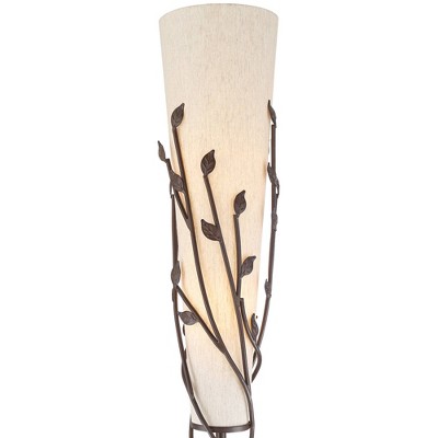 Bronze Torchiere Floor Lamp with Linen Shade and Vine Detail