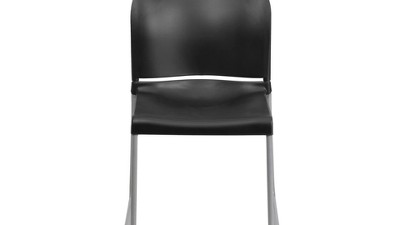 Blue Metal Full-Back Contoured Stacking Chair with Gray Sled Base