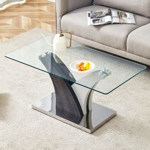 CAVINAS 39.4 Inch Rectangle Coffee Table for Living Room,Modern Center Table with Tempered Glass Tabletop for Bedroom - 1 of 4