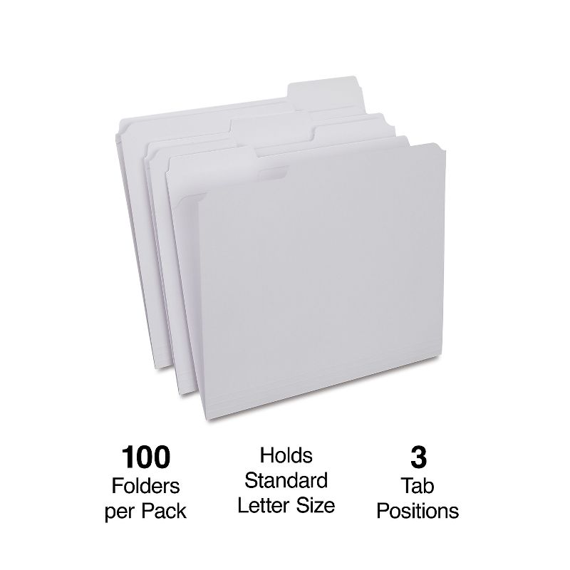 HITOUCH BUSINESS SERVICES Reinforced File Folder 3-Tab Letter Size White 100/Box TR508986/508986, 2 of 5