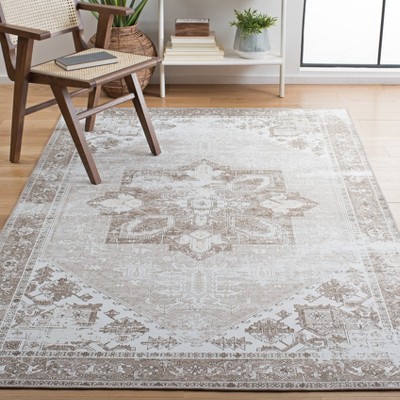 Ivory and Sage Rectangular Washable Synthetic Area Rug 6' x 9'