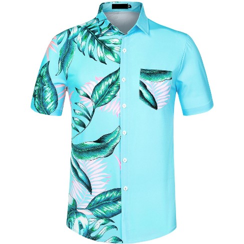 Lars Amadeus Men's Hawaiian Shirt Short Sleeves Summer Patchwork Floral  Leaf Shirts Yellow Green Small : Target