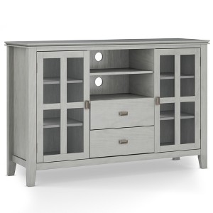 53" Solid Wood Tall TV Media Stand with Handcrafted Finish, Cord Management, and Tempered Glass Doors for Living Room and Bedroom - 1 of 4