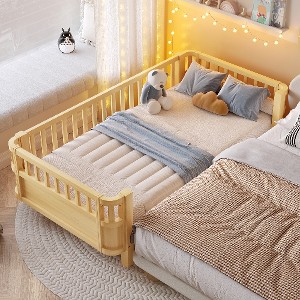 Lyngins Kids’ Wood Platform Bed Frame with Safety Guardrails and Detachable Fence, Rounded Corners, Toddler Beds, Twin Size Bed Frame for Kids - 1 of 4