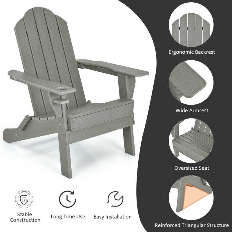 Tangkula Folding Adirondack Chair Outdoor Adirondack Chair Weather Resistant Lounger  for Backyard Porch Poolside Turquoise/Grey/White/Black, 4 of 9