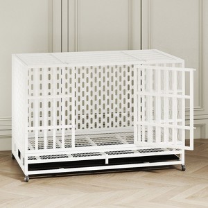 XBRIGH 48-Inch Heavy Duty Tin Dog Crate with Wheels, Sturdy Door Lock, Double Doors and Removable Tray Design - 1 of 4