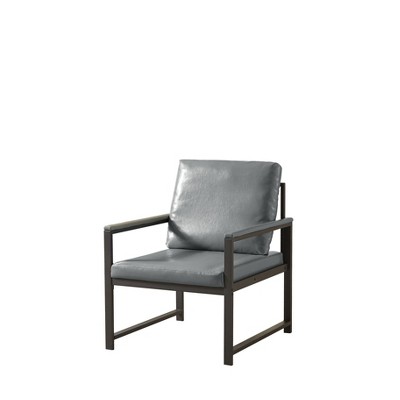 Airsurfer Tech Cloth Retro Accent Chair with Soft Cushion, Metal Armrests, Black Frame, Modern Armchair for Living Room, Bedroom, Office