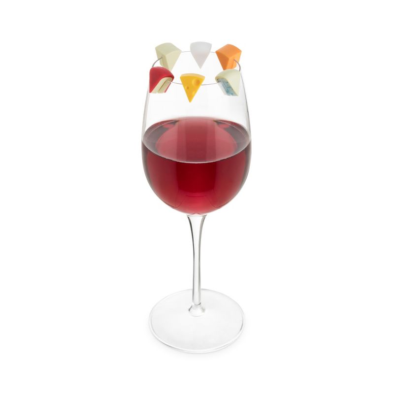 True Zoo Cheese Wine Glass Markers and Drink Glass Charms - Wine Accessories - Multi Color Wine Charm Sets of 6, 3 of 5