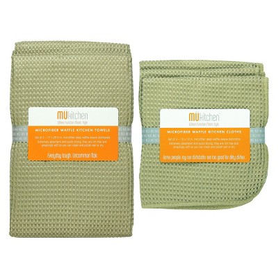 2pk Waffle Microfiber Kitchen Towels Beige - MU Kitchen