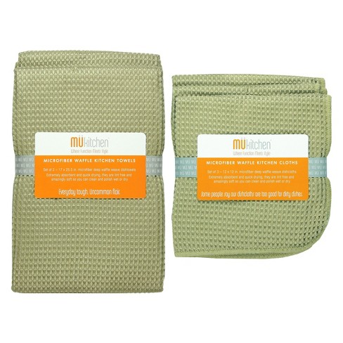 5pk Microfiber Waffle Kitchen Towel And Dish Cloth Set Beige - Mu Kitchen :  Target