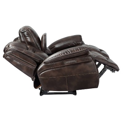 Brown Faux Leather Flared Arm Loveseat with Cup Holder