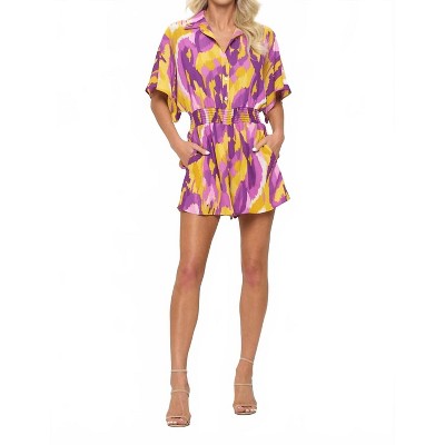 Women's Button Down Smocked Waist Romper - ADRIENNE
