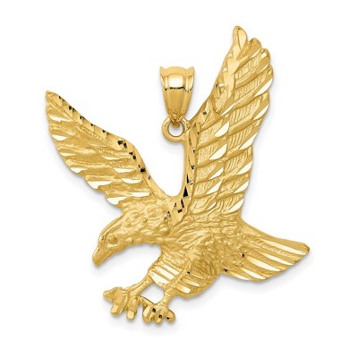 Black Bow Jewelry 14k Yellow Gold Satin and Diamond Cut Eagle Pendant, 25mm