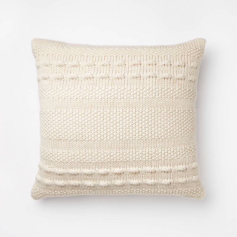 Oversized Bobble Knit Striped Square Throw Pillow Cream - Threshold&#8482; designed with Studio McGee, 1 of 7