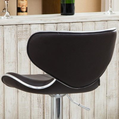 Contemporary Chrome-Finished Adjustable Swivel Barstool, Faux Leather Saddle, Set of 2