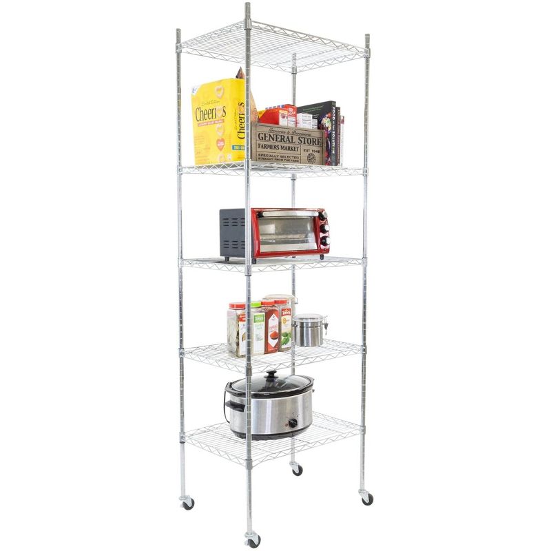 Mount-It! Height Adjustable 5 Tier Wire Shelving with Wheels | Rolling Garage Shelves, Closet Metal Racks with Shelves and Shelving or Utility Shelf, 3 of 10