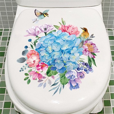Floral Toilet Stickers PVC Flower Murals Lightweight Waterproof Self-adhesive Paintings For Bathroom Decoration