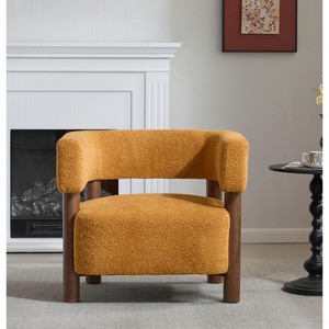 Christopher Knight Home Bram Rubberwood Boucle Upholstered Accent Arm Chair with Open Curved Back - 1 of 4