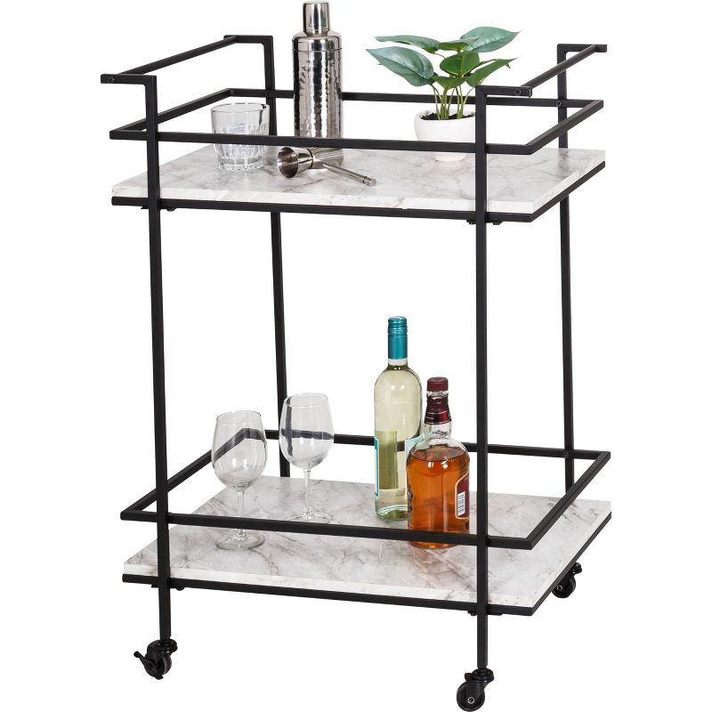 Honey-Can-Do 2 Tier Bar Cart Faux Marble, 2 of 14