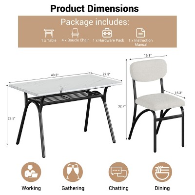 Modern Gray and Marble Dining Table Set with Boucle Chairs