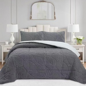 Marcielo 3 PCS Leaf Pattern Jacquard Soft Plush Comforter Set - 1 of 4