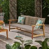 3-Person Outdoor Wicker Woven Patio Sofa,Lounge Sofa with Slatted Acacia Wood Arms,Modern Wooden Sofa for Deck or Backyard-Coolbibila - 2 of 4