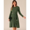 INSPIRE CHIC Women's Long Sleeve Rib Knit Crew Neck Midi Tie Waist Elegant Sweater Dress - 3 of 4