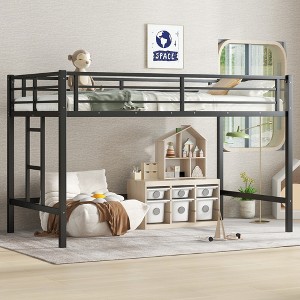 TIRAMISUBEST Twin Metal Loft Bed with Ladder & Guardrails, Space-Saving Design - Black - 1 of 4