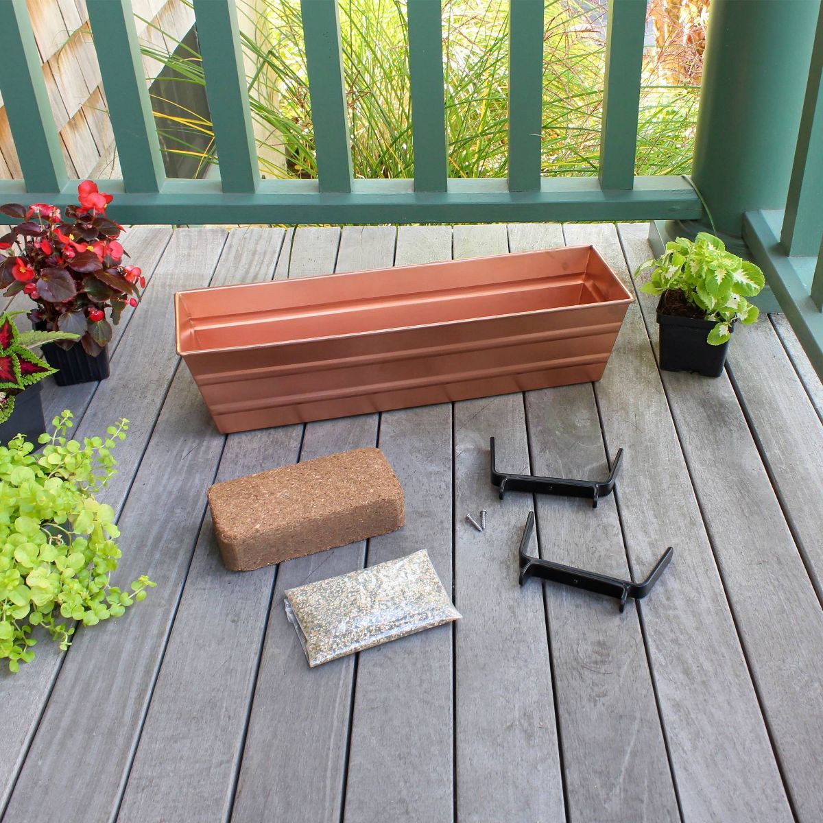 ACHLA Designs Small Plated Rectangular Outdoor Planter Box with Mounting Brackets Copper 22"x6.5" - thumbnail 2