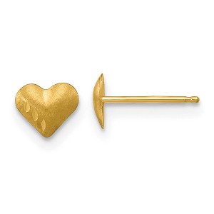 Black Bow Jewelry Kids 14k Yellow Gold Small Satin and Diamond-Cut Puffed Heart Earrings - 1 of 4