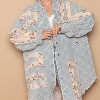 Women's Floral Print Frayed Texture Denim Shacket - POL - 3 of 4