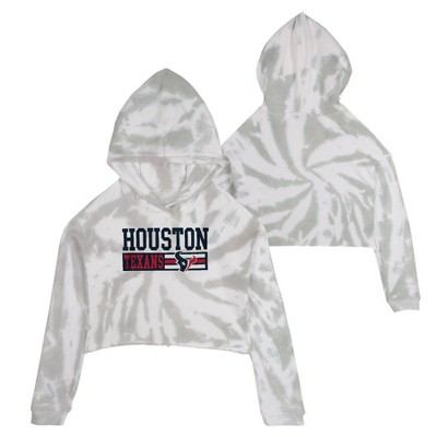 Nfl Houston Texans Girls' Gray Tie-dye Crop Hooded Sweatshirt