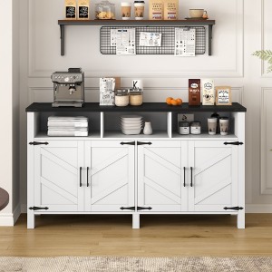 59'' 4-Door Sideboard Buffet Storage Cabinet with Power Outlets & USB Ports, Adjustable Shelves - ModernLuxe - 1 of 4