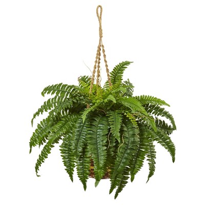 Boston Fern Hanging Basket - Nearly Natural