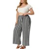 Agnes Orinda Women's Plus Size Boho Palazzo Elastic Waist Stripe Wide Leg Lounge Pants with Pocket - 2 of 4
