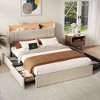 Queen Size Bed Frame with Headboard Upholstered Platform Bed with 4 Storage Drawers Built-in LED Lights Charging Station Metal Slats Support Beige - 2 of 4