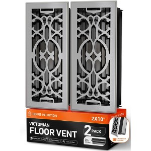Home Intuition Victorian Floor Vent Cover 4X12 Inch Floor Register with Mesh Cover Trap Heat and Air Walkable Metal Vent for HVAC Duct,Light Grey - 1 of 4
