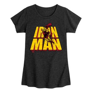 Girls' - Marvel - Iron Man Stacked Name Fitted Short Sleeve Graphic T-Shirt - 1 of 4