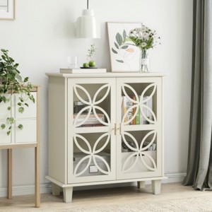 Retro Buffet Cabinet with Tempered Glass Doors, 2-Door Sideboard for Small Spaces, Accent Storage Cabinet for Living Room–The Pop Home - 1 of 4