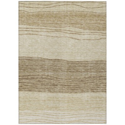 Beige Brown And Taupe Striped Washable Indoor Outdoor Area Rug
